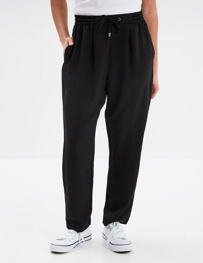 Pantalon fluide coupe cigarette noir femme