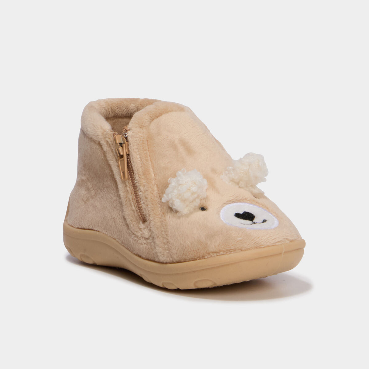 Chaussons botillons effet velours marron clair b&eacute;b&eacute; gar&ccedil;on