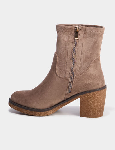 Boots effet su&eacute;dine &agrave; talons taupe femme