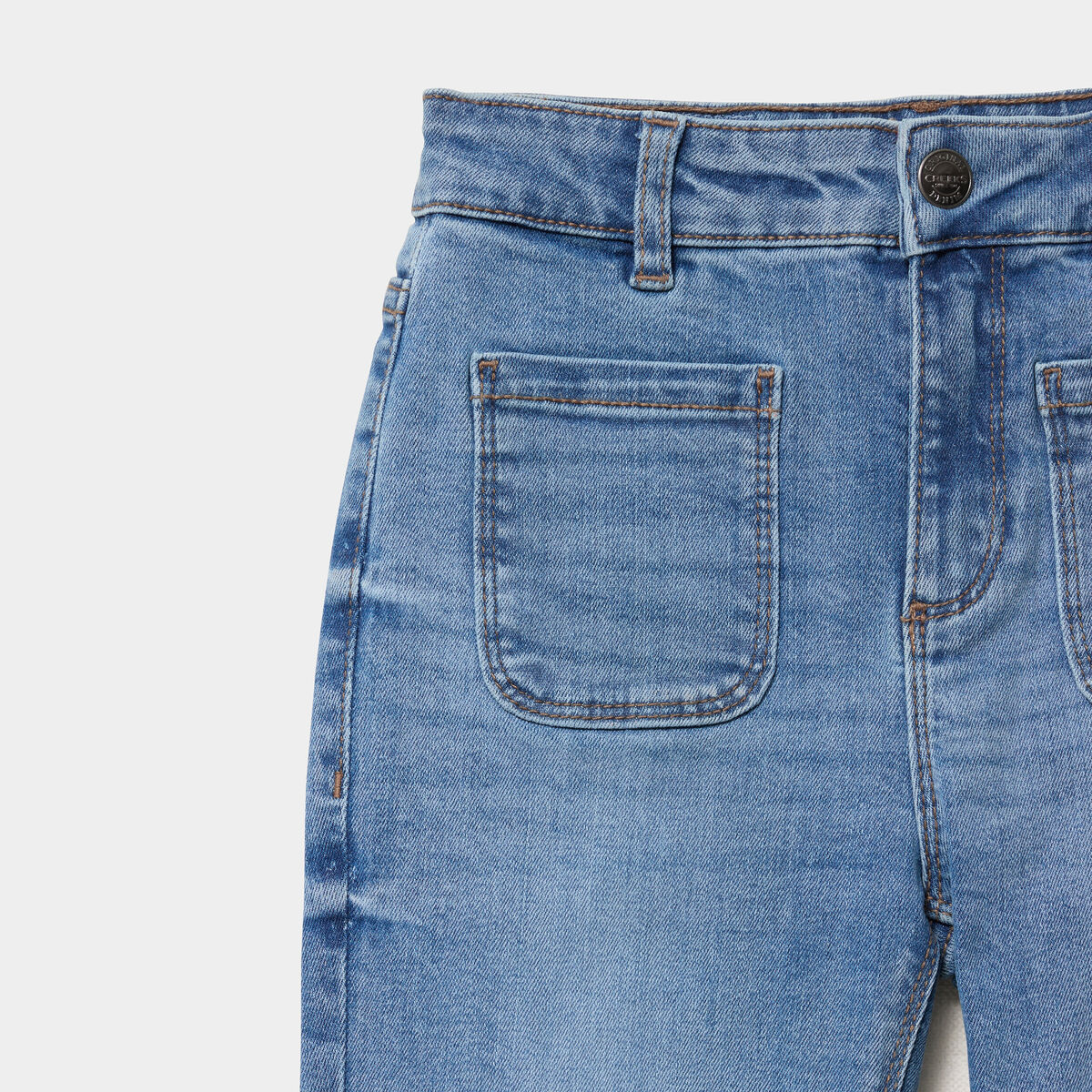 Jean flare poches plaqu&eacute;es denim double stone fille