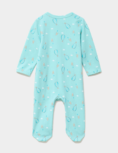 Dors-bien en coton manches longues zipp&eacute; bleu turquoise b&eacute;b&eacute;
