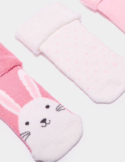 Lot 3 paires chaussettes d'intérieur rose bébé fille