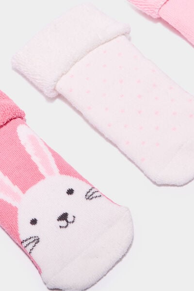 Lot 3 paires chaussettes d'int&eacute;rieur rose b&eacute;b&eacute; fille
