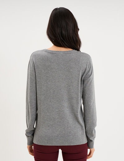 Pull col rond manches longues gris femme