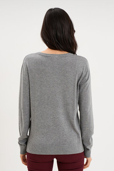 Pull col rond manches longues gris femme