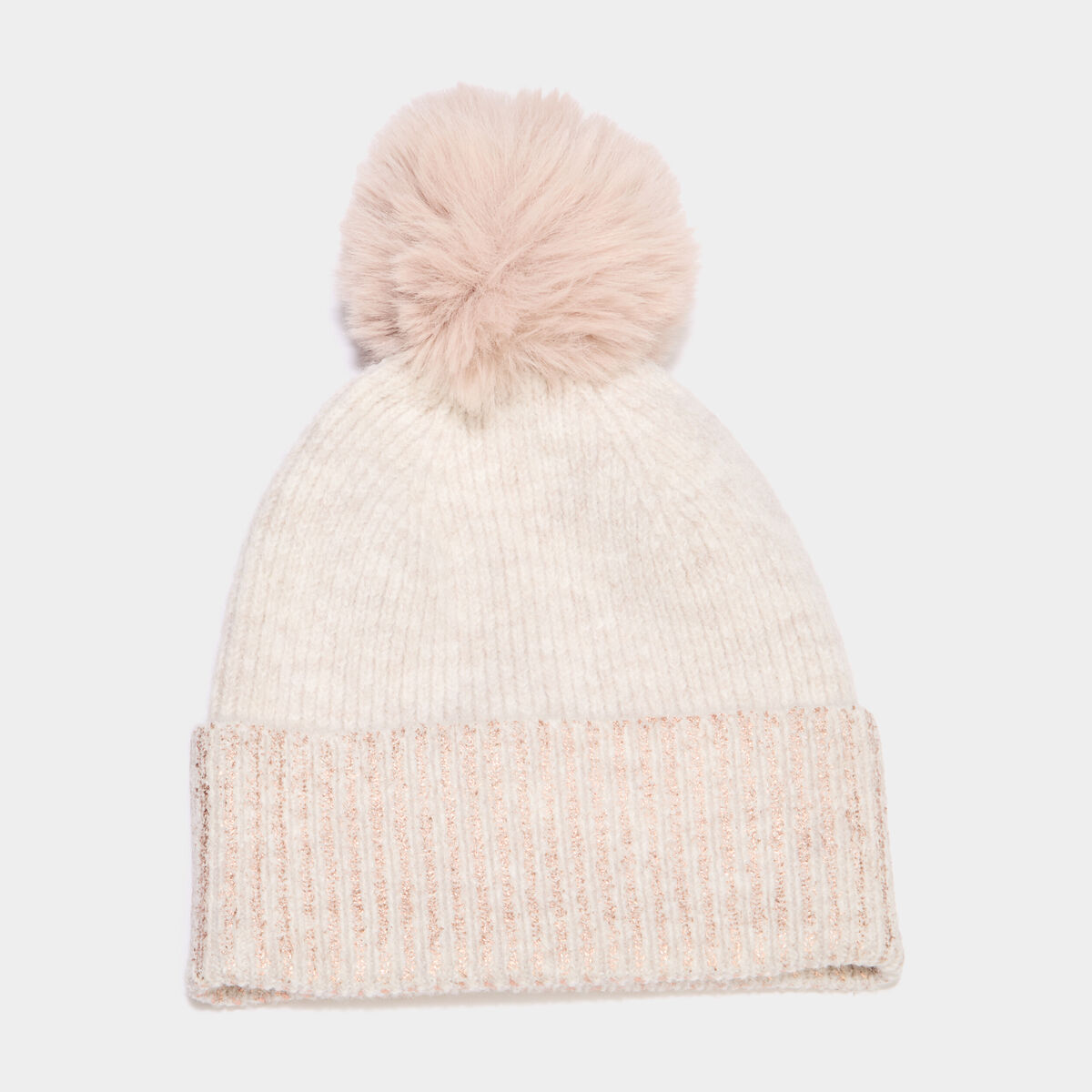 Bonnet &agrave; pompon fausse fourrure sable femme