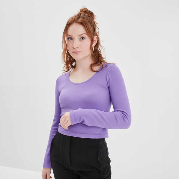 t shirt cotele sans couture parme femme T-shirt côtelé sans couture parme femme