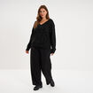 Pantalon effet cr&ecirc;pe long coupe large noir femme grande taille