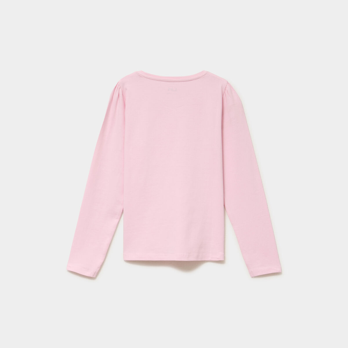 T-shirt coton manches longues &agrave; fronces rose clair fille