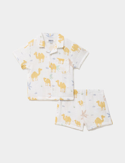 Ensemble short et chemise gaze de coton creme b&eacute;b&eacute; gar&ccedil;on