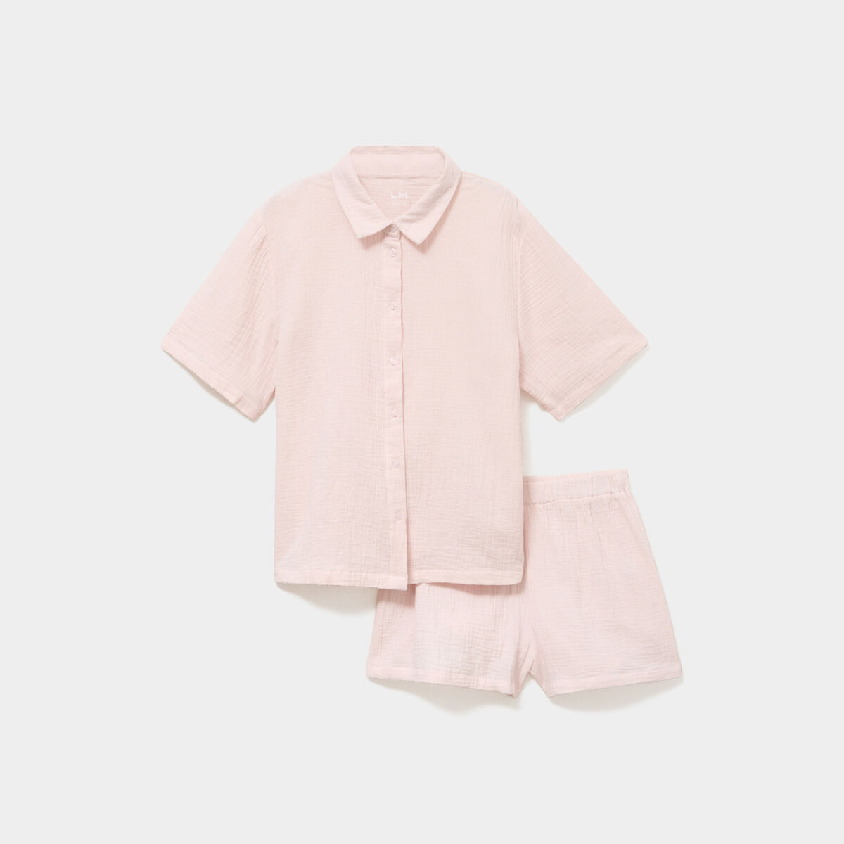 Ensemble pyjama chemise et short coton rose clair femme