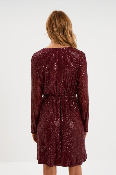 Robe &agrave; sequins manches longues rouge fonc&eacute; femme