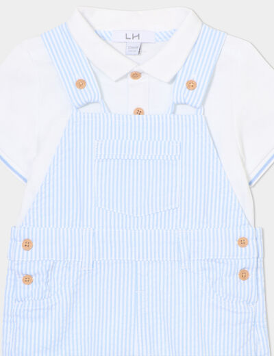 Ensemble salopette et polo coton bleu bébé garçon