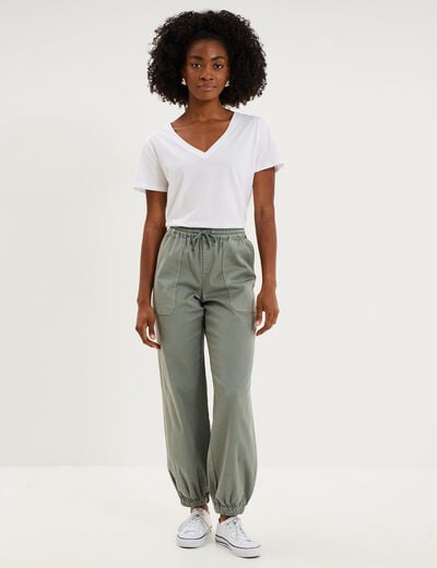 Pantalon cargo droit cropped lyocell vert pastel femme
