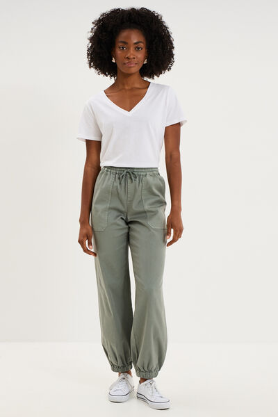 Pantalon cargo droit cropped lyocell vert pastel femme