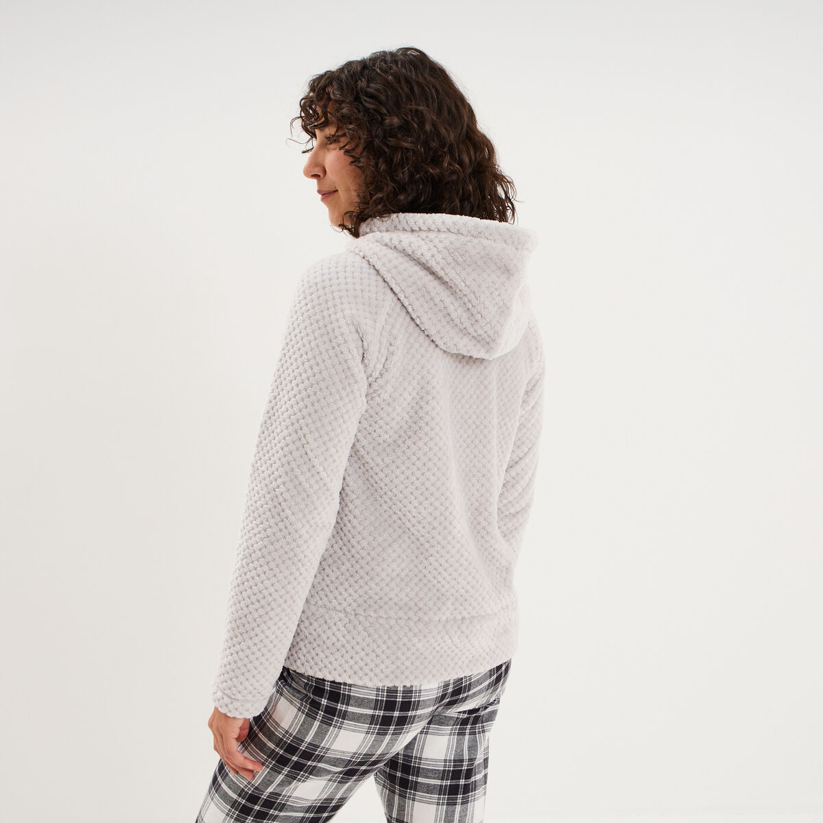 Veste de pyjama effet polaire gris clair femme