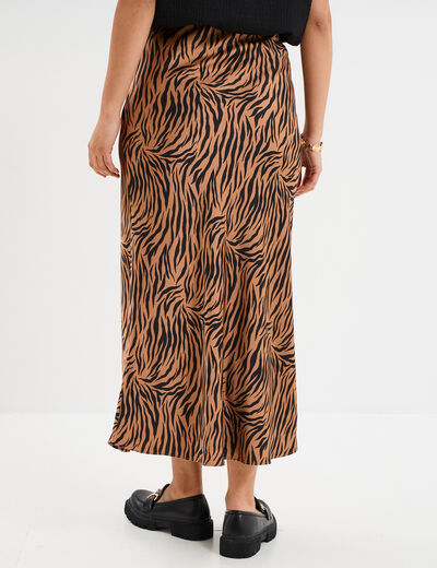 Jupe effet satin midi évasée camel femme