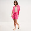 Short paperbag lin m&eacute;lang&eacute; rose fushia femme