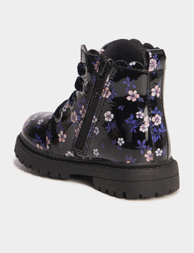 Boots crant&eacute;es &agrave; lacets noir b&eacute;b&eacute; fille