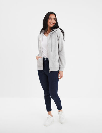 Sweat zippé à capuche gris clair femme