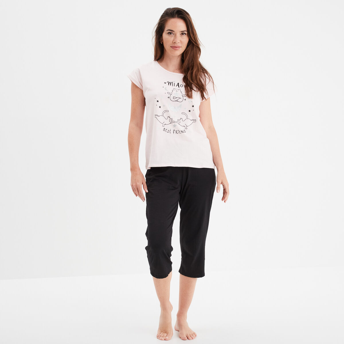 Ensemble pyjama corsaire 2 pièces rose poudrée femme