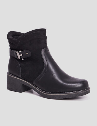 Bottines &agrave; talons pied large noir femme
