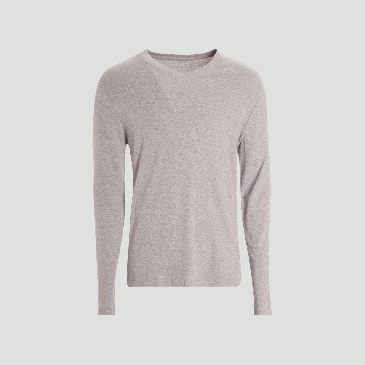 T-shirt manches longues col V gris clair homme