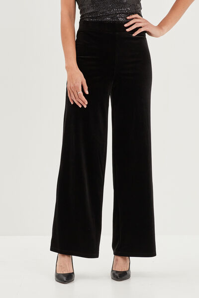 Pantalon velours large noir femme