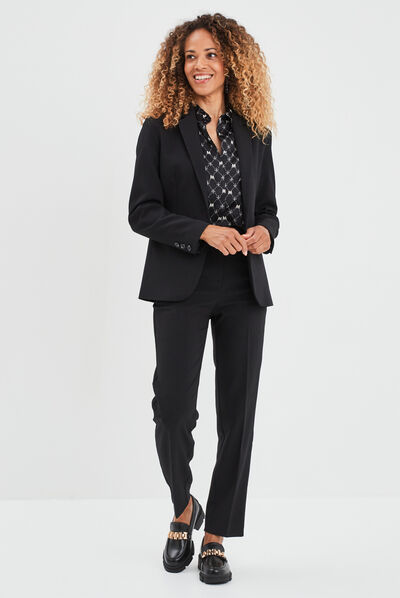 Veste droite boutonnée manches longues noir femme
