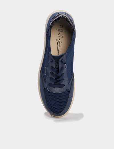 Tennis basses &agrave; lacets pied large bleu marine femme