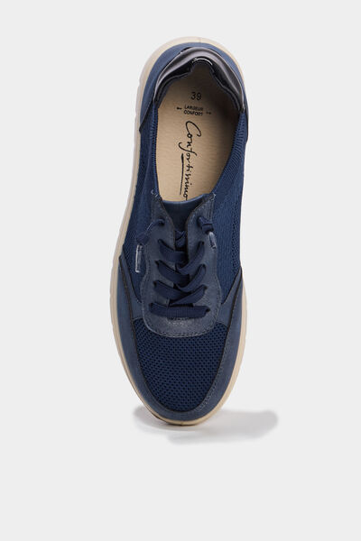 Tennis basses &agrave; lacets pied large bleu marine femme