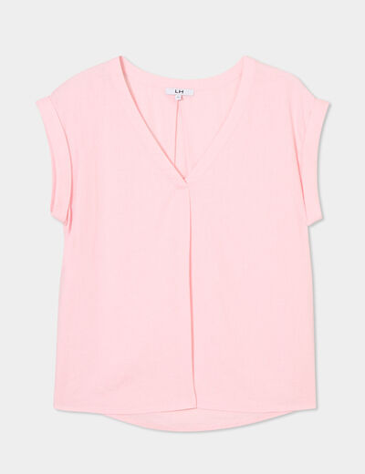 Blouse en lin manches courtes rose clair femme