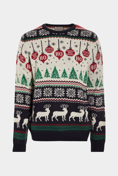 Pull de Noël manches longues multicolore homme