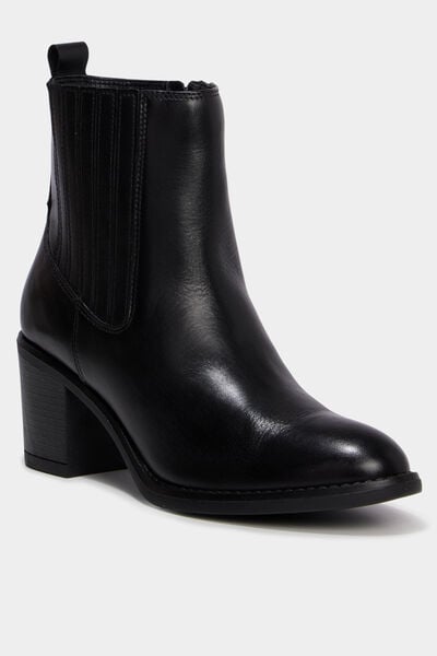 Boots en cuir &agrave; talons noir femme