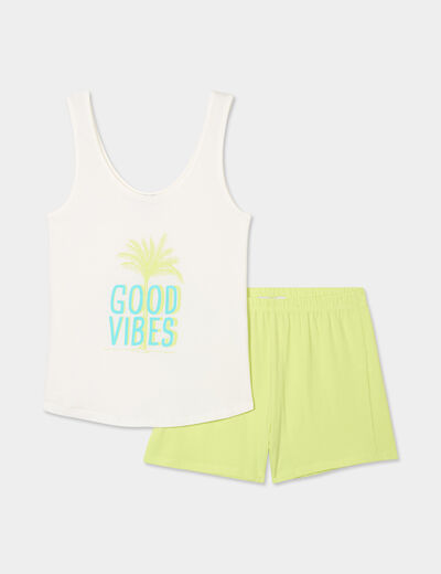 Ensemble pyjama short 2 pièces coton vert anis femme