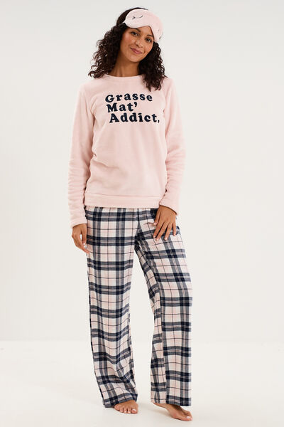 Ensemble pyjama effet polaire 3 pi&egrave;ces rose clair femme
