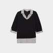 Pull 2-en-1 col chemise manches 3/4 noir femme grande taille