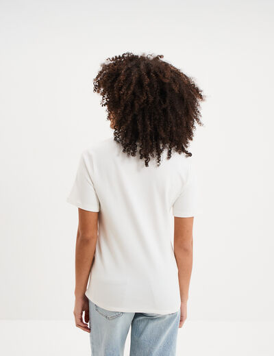 T-shirt manches courtes coton ecru femme