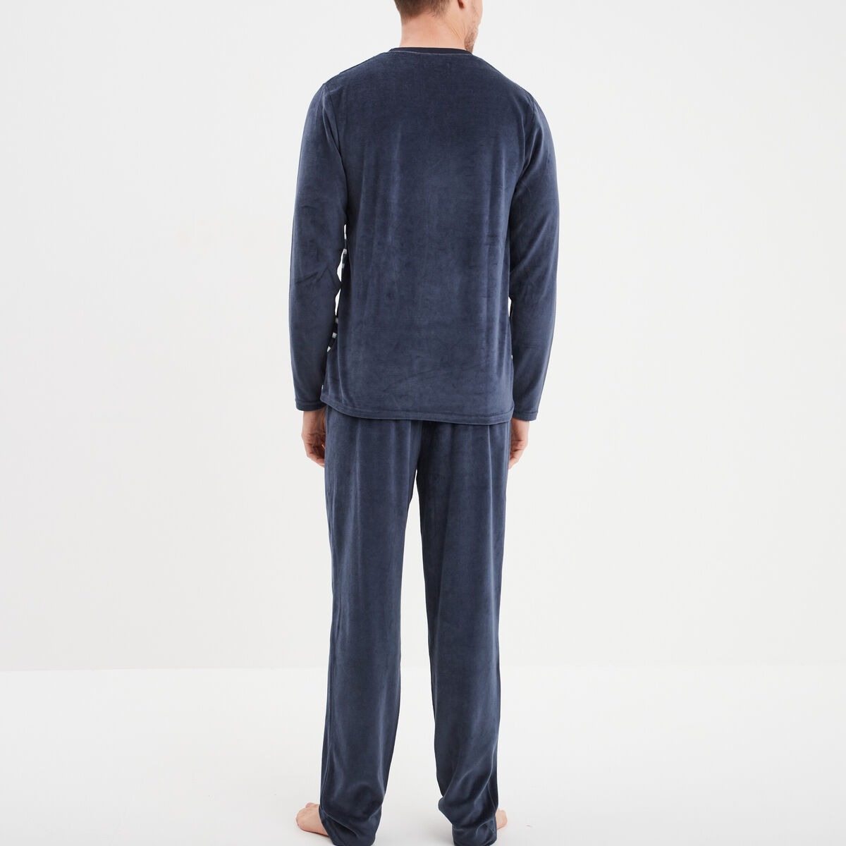 Ensemble pyjama velours 2 pièces bleu homme