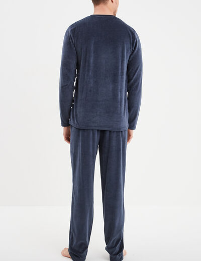 Ensemble pyjama velours 2 pièces bleu homme