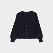 Gilet col en V boutonné manches longues bleu foncé femme