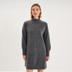 Robe courte en maille col montant gris fonc&eacute; femme