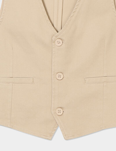 Gilet sans manches c&eacute;r&eacute;monie ajust&eacute; beige gar&ccedil;on