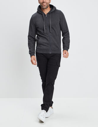 Sweat zipp&eacute; molleton &agrave; capuche gris fonc&eacute; homme