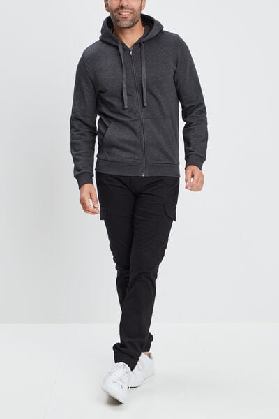 Sweat zipp&eacute; molleton &agrave; capuche gris fonc&eacute; homme