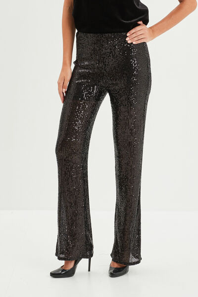 Pantalon bootcut à sequins noir femme
