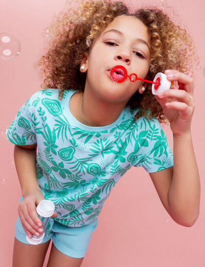 T-shirt avec noeud manches courtes bleu clair fille
