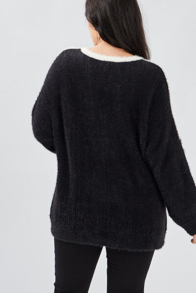 Pull manches longues noir femme grande taille