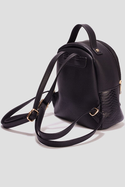 Sac à dos aspect croco noir femme