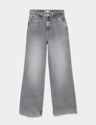 Jean large taille haute ceinture tress&eacute;e denim gris femme